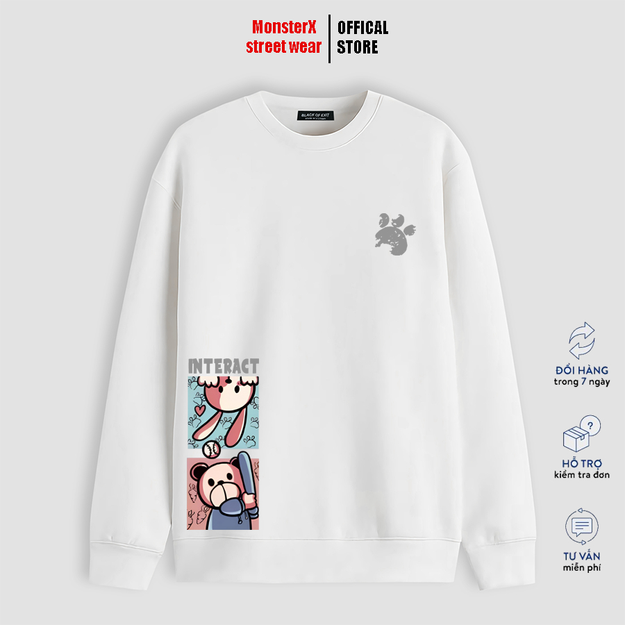 Sweater Nỉ Bông Bear Rappit Unisex Monster X Street Dài tay Ulzzang cặp đôi nam nữ form rộng oversize Hàn Quốc