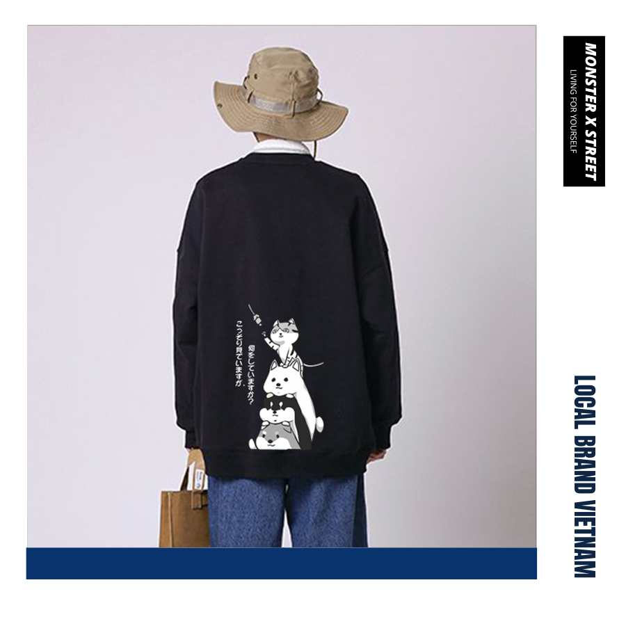 Áo dài tay trơn Nỉ Bông Unisex Monster X Street Mèo Demm Sweater Ulzzang cặp đôi nam nữ form rộng oversize Hàn Quốc