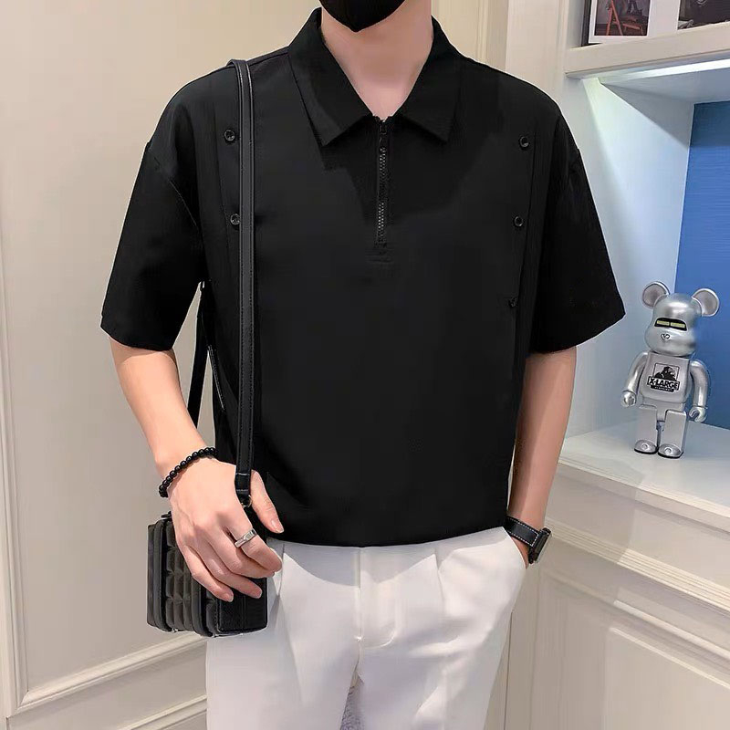 SƠ MI KIỂU HÀN QUỐC DÂY KÉO 3 MÀU TAY NGẮN VẢI LỤA CO GIÃN NHẸ MỊN MÁT KẾT NÚT THỜI TRANG TRẺ 561