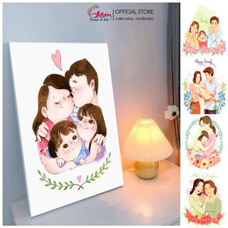 Tranh tô màu theo số Gam Bộ tranh gia đình hạnh phúc đơn giản dễ vẽ