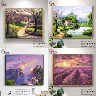 Tranh sơn dầu số hoá tự tô màu Gam Tranh phong cảnh thiên nhiên rừng núi hoang dã yên bình