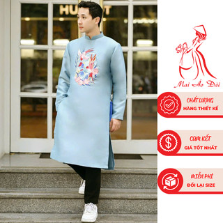 Áo dài cách tân Nam màu xanh vải taffta thu cao cấp - Mai áo dài