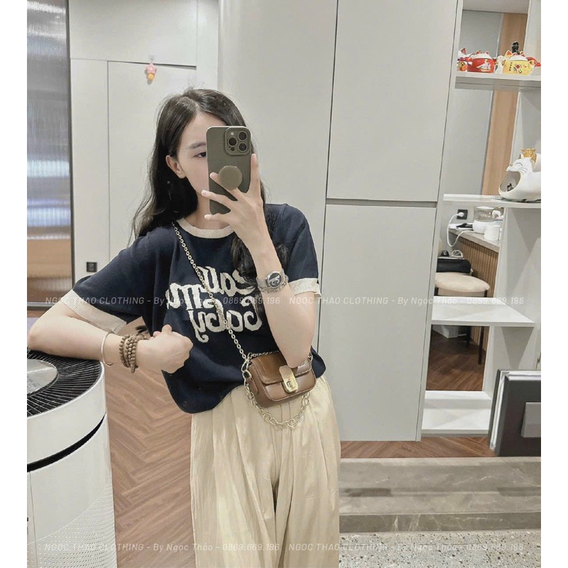 Áo len mongtoghi cộc tay , chữ Call me baby siêu xinh, kèm video và ảnh thật