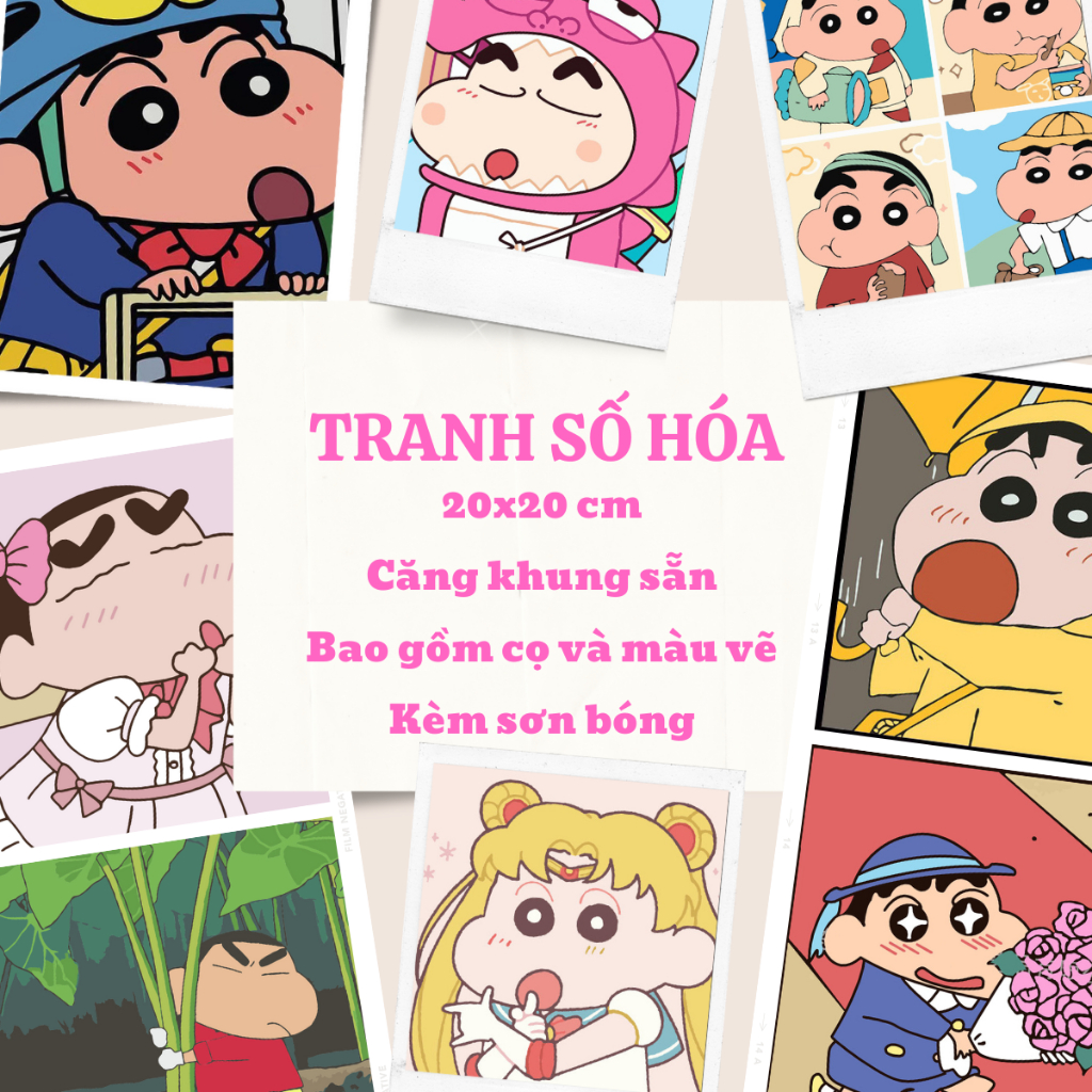 Tranh số hóa, tranh tô màu theo số cậu bé bút chì shinosuke… tranh căng khung 20x20cm vải canvas trang trí nhà cửa