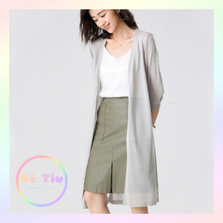 Áo Khoác Len Cardigan, Áo Len Choàng Mỏng Màu Trơn Dáng Dài Mỏng Xẻ Tà Tay Lỡ Thời Trang Mùa Thu | Bé Tiu Clothing