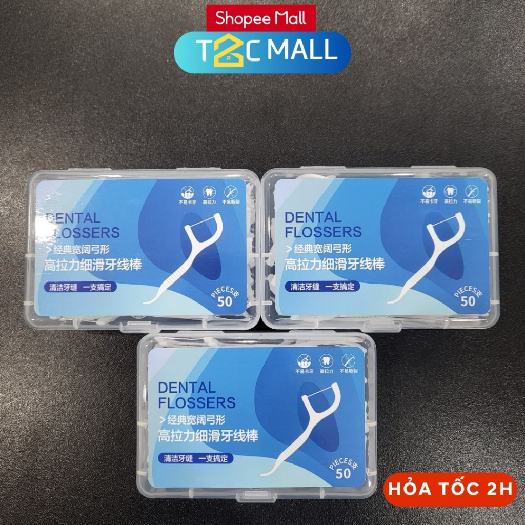 Hộp Tăm Chỉ Nha Khoa 50c Dental Flossers, chỉ nha khoa làm sạch răng miệng- T2CMALL