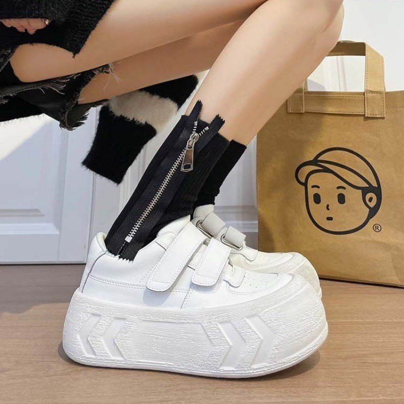 Giày lười slipon nữ chất da full trắng đế cao FLORA