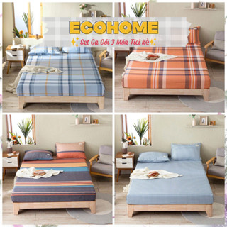  Bộ Ga Gối Cotton Tici Kẻ 3 Món nhập khẩu Full size | Set mền ra gối chất Cotton Tici kẻ nhập khẩu cao cấp nhà EcoHome 
