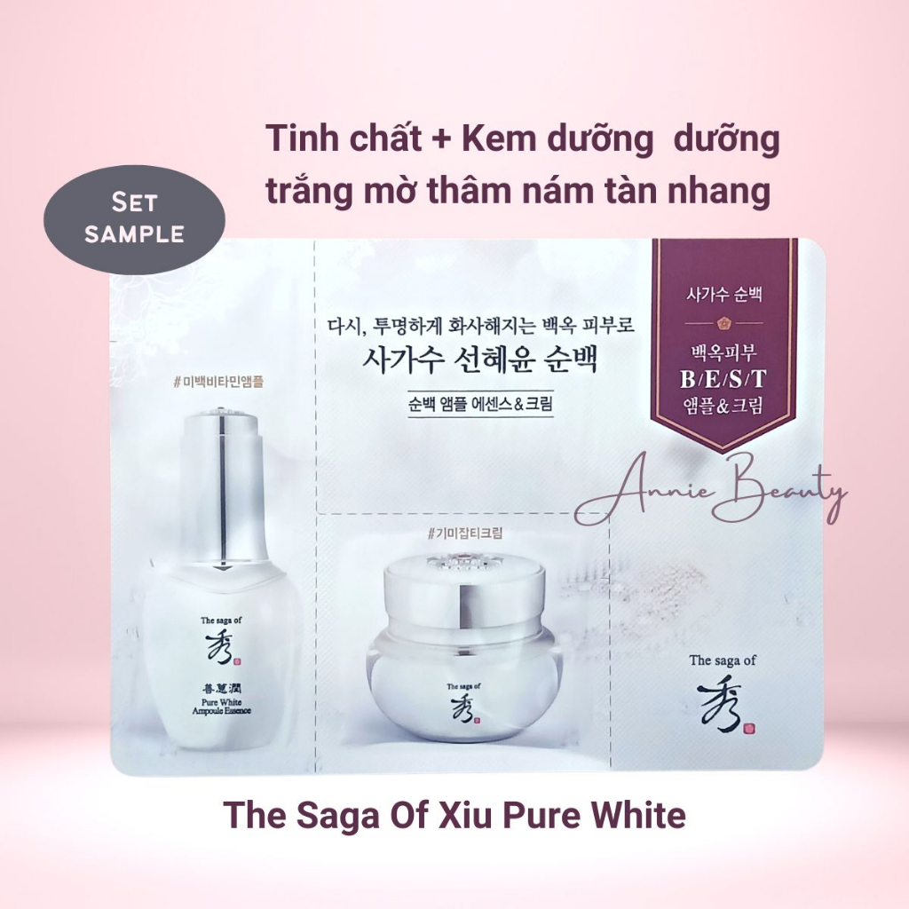 Cặp tinh chất, kem dưỡng trắng da mặt The Saga Of Xiu Pure White dưỡng trắng, câp ẩm, cải thiện sắc tố da