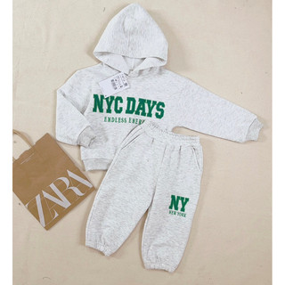 Bộ nỉ hoodie bé trai nyc xám 9-20kg