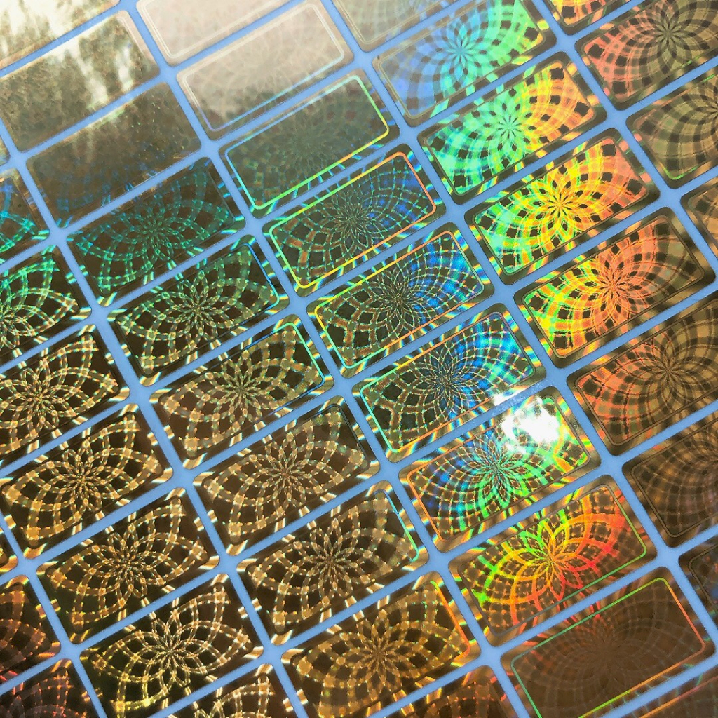 Tem chống giả hologram màu vàng 24k 1x2cm combo 1.000c