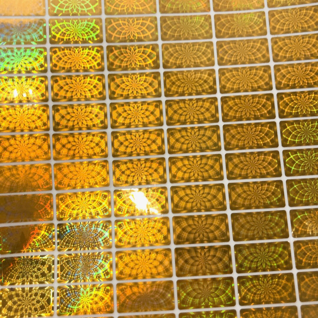 Tem chống giả hologram màu vàng 24k 1x2cm combo 1.000c