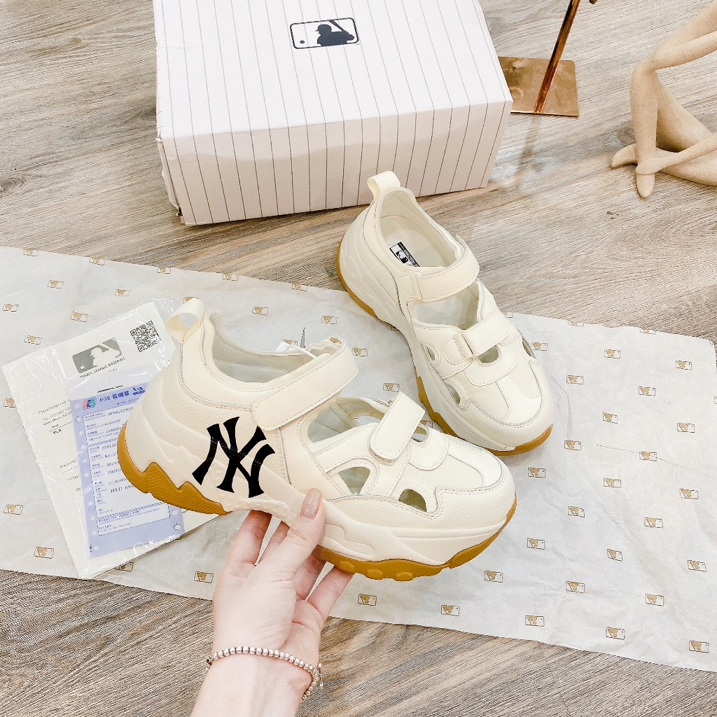 Giày MLB BigBall Chunky Mask Ny , Giày mlb quai dán Thể Thao MLB Nâu Kem LA chunky New York Yankees