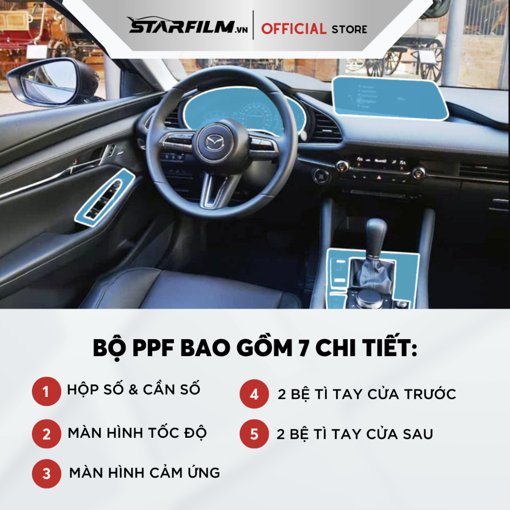 Mazda 3 2021-2023 miếng dán PPF TPU nội thất chống xước tự hồi phục STARFILM