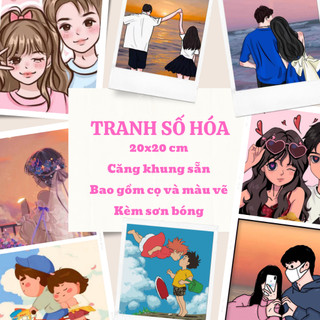 Tranh tô màu theo số Cặp Đôi Phong Cảnh, tranh số hóa cặp đôi phong cảnh size 20x20 căng khung sẵn