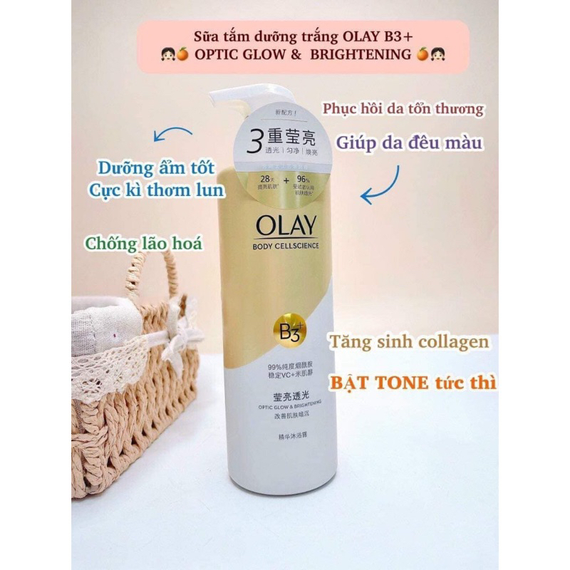 Sữa Tắm OLAY B3+ Siêu Dưỡng Trắng Da, Cấp Ẩm Và Đàn Hồi Cho Da - Chai 500ml