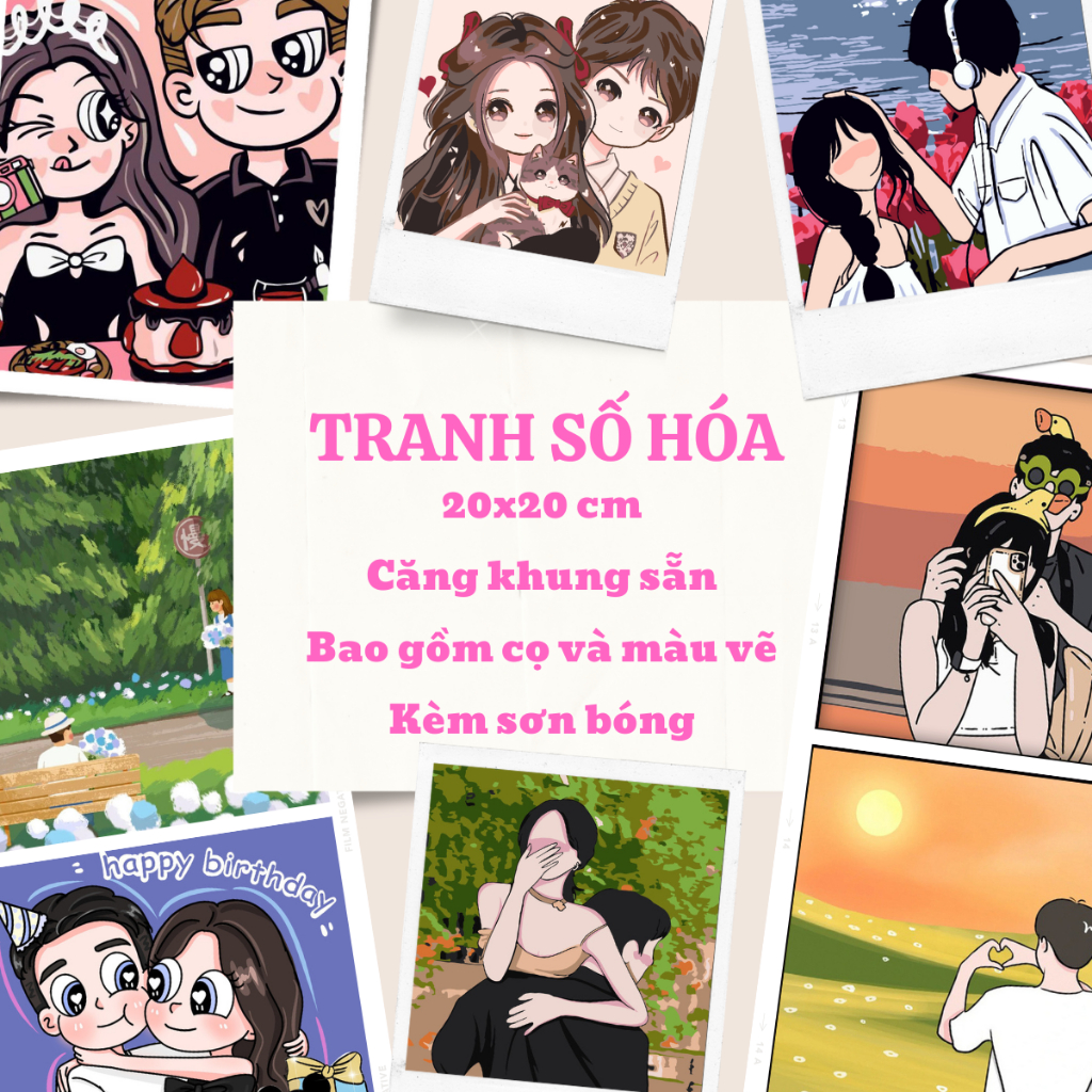 Tranh số hóa Tình yêu tháng mười hai… tranh căng khung 20x20cm vải canvas dùng trang trí nhà cửa