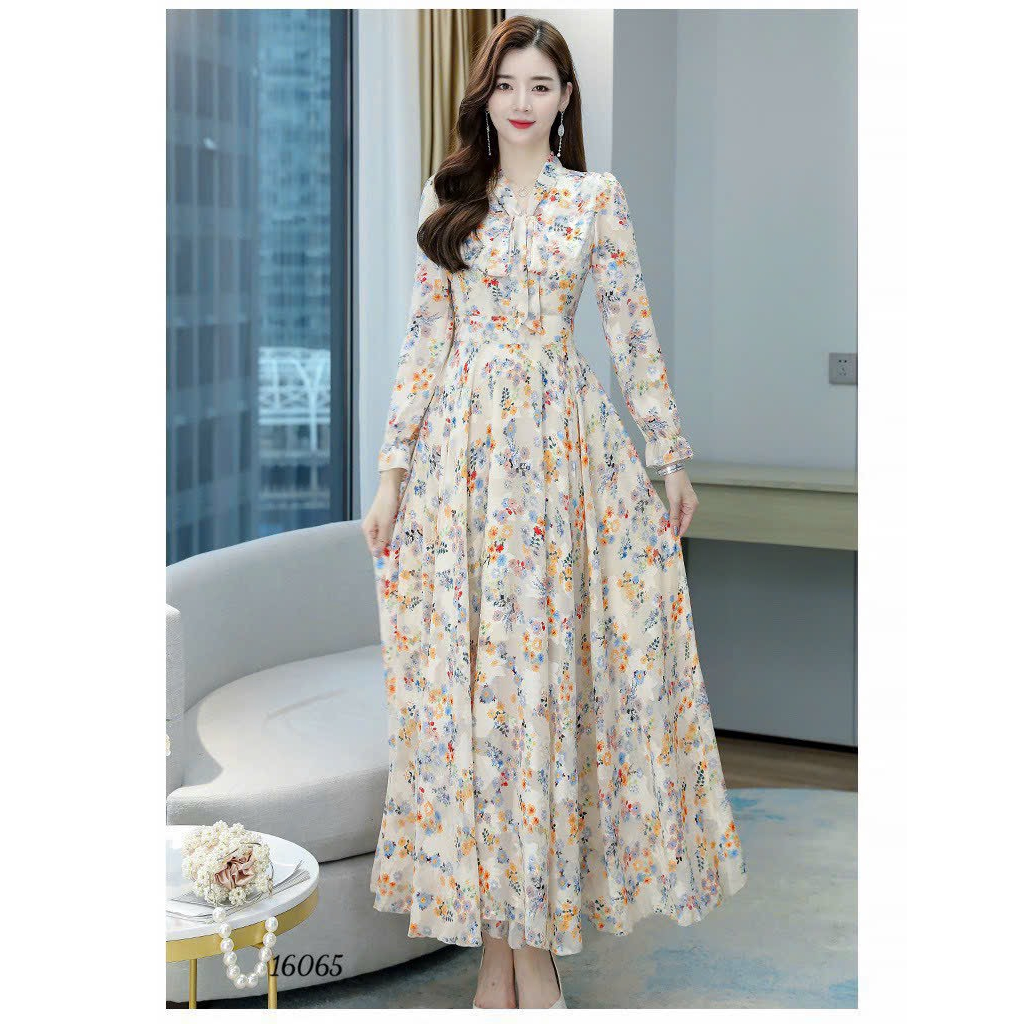Đầm trung niên dự tiệc dành tặng mẹ, đầm maxi chất liệu voan cao cấp B03