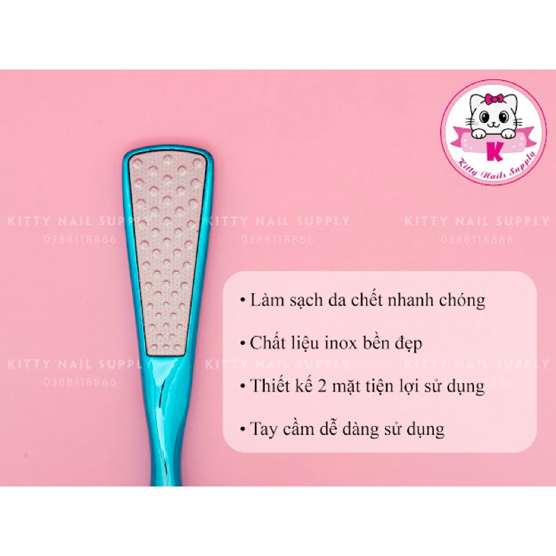 Cây chà mịn gót chân inox 2 mặt nhám, cây chà gót cán nhựa tráng gương cao cấp chuyên dụng cho các tiệm nail spa