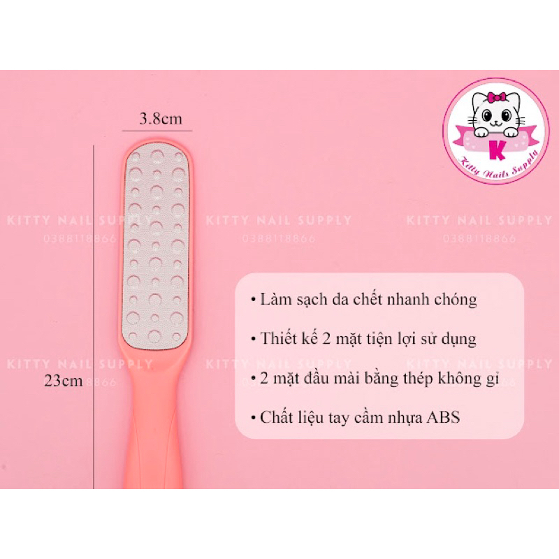 Cây chà mịn gót chân inox 2 mặt nhám, cây chà gót cán nhựa tráng gương cao cấp chuyên dụng cho các tiệm nail spa
