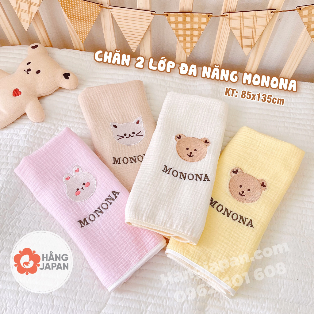 Chăn Gạc Kiêm Khăn Tắm 2 Lớp Cao Cấp MONONA Kích Thước 85x135cm Chất Liệu An Toàn Cho Da Bé Chính Hãng