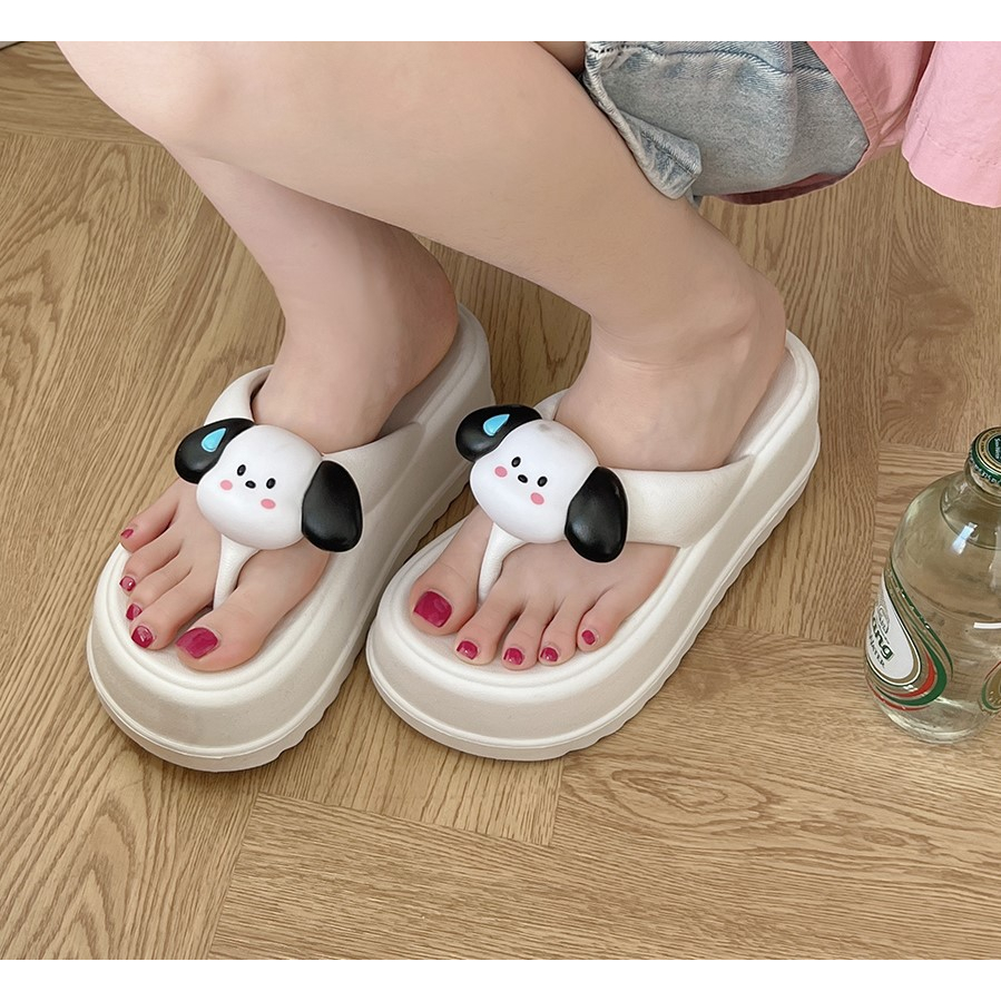 Dép nữ đế cao 6cm ,dép xỏ ngón siêu nhẹ, siêu êm ,dép bánh mì đính hình chú chó siêu cute