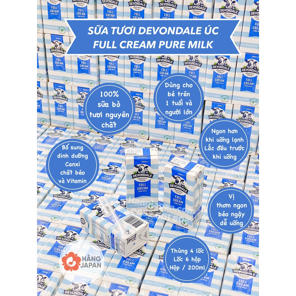 Sữa tươi Devondale nguyên kem 200ml  cho bé tăng trưởng chiều cao cân nặng vượt trội - Hàng Úc Chính Hãng
