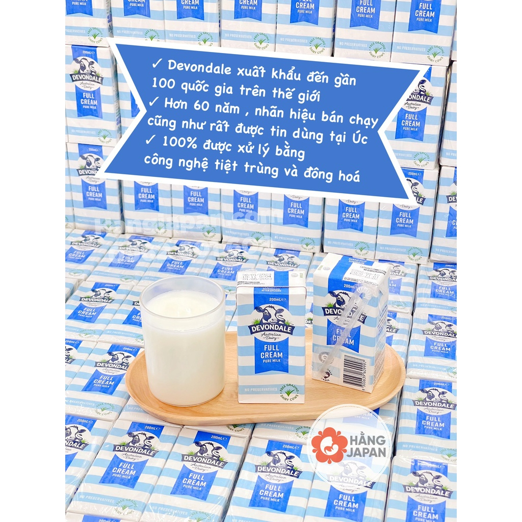 Sữa tươi Devondale nguyên kem 200ml  cho bé tăng trưởng chiều cao cân nặng vượt trội - Hàng Úc Chính Hãng