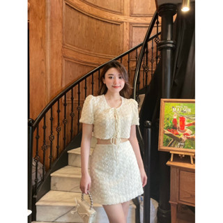  Set áo croptop thắt nơ kèm chân váy chữ A Vayemcloset 