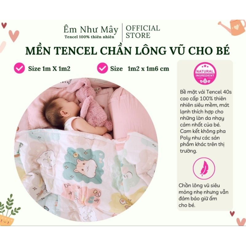 Mền Tencel 40s chần lông vũ cao cấp cho bé size 1mx1m2 và 1m2 x 1m6