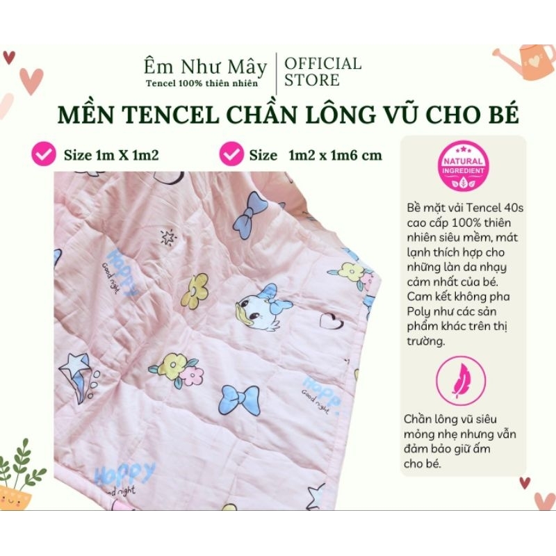 Mền Tencel 40s chần lông vũ cao cấp cho bé size 1mx1m2 và 1m2 x 1m6