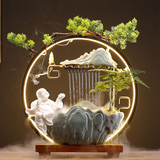 Thác trầm hương Phật Di Lạc ,Thác nước có khói, đài phun nước tự động kèm đèn LED cao cấp để bàn đem lại may mắn,tài lộc