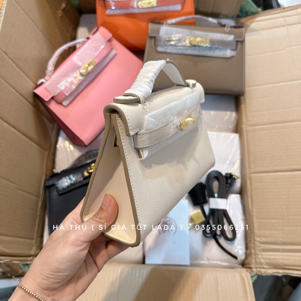 Túi xách nữ dáng ngang hơ mec khóa vàng Sz 21