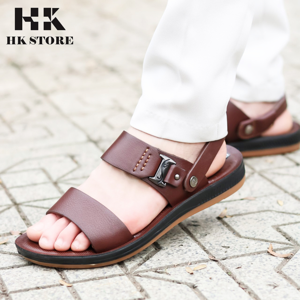 DÉP SANDAL  NAM - DÉP DA NAM hàng chính hãng HK.STORE da bò cao cấp kết hợp đế kếp xịn-khâu may siêu bền. sd03