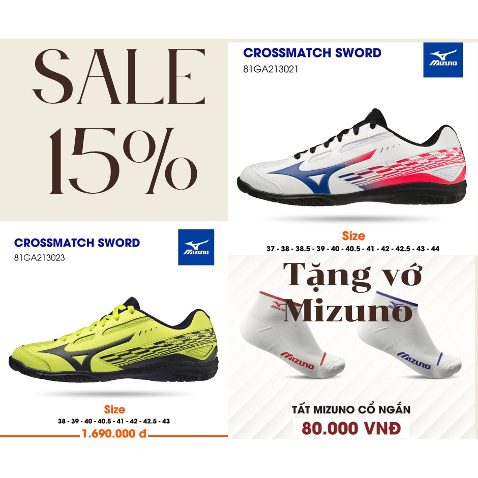 Giày MIZUNO, Giày bóng bàn MIZUNO CROSSMATCH SWORD,Tặng kèm vớ DỆT KIM, giày bóng bàn nam nữ chính hãng MIZUNO