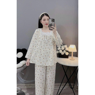 Bộ đồ bầu và sau sinh chất đũi xước, cổ ren