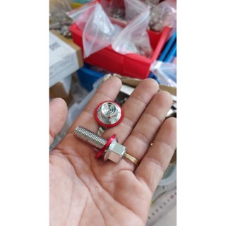 Ốc 8li25 đầu trụ Salaya inox 304 tặng long đền đỏ gắn pát heo xe Honda Suzuki gác chân sau Ex Win Satria