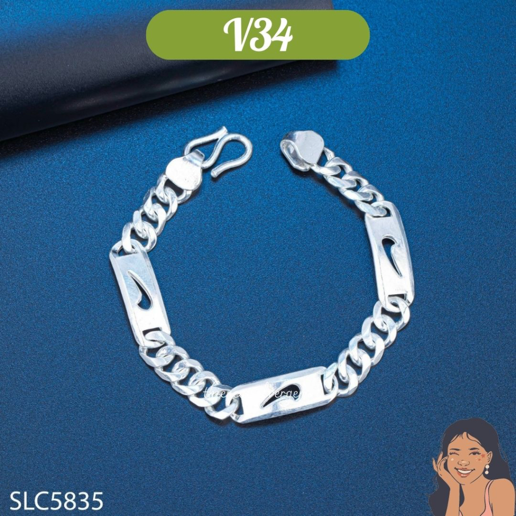 V34 Lắc tay lật sủng bảng Nike khoá chữ S Bạc thật nguyên chất Thiên Cát