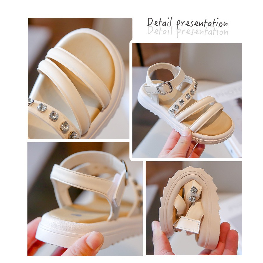 Dép Sandal Dép Quai Hậu Cho Bé Gái Quai Da Đính Đá Đi Mềm Êm Chân