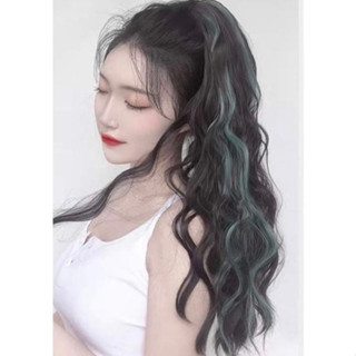 Tóc Giả Ngoặm, Ngoạm Xù Light Xanh Lá Dáng Dài Chất Tóc Sợi Tơ Cao Cấp