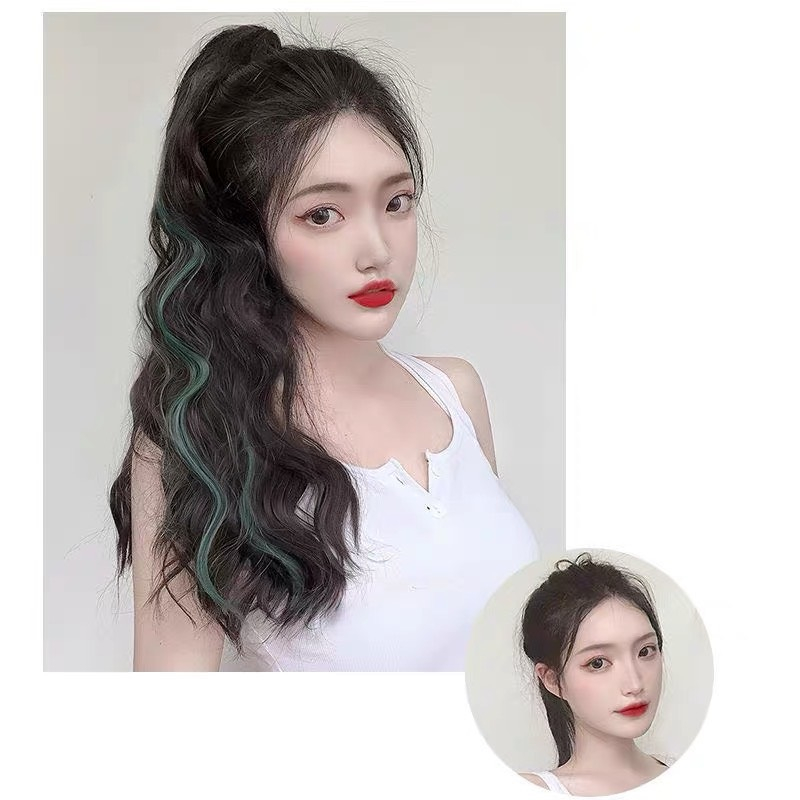 Tóc giả ngoặm, ngoạm xù light xanh lá dáng dài chất tóc sợi tơ cao cấp