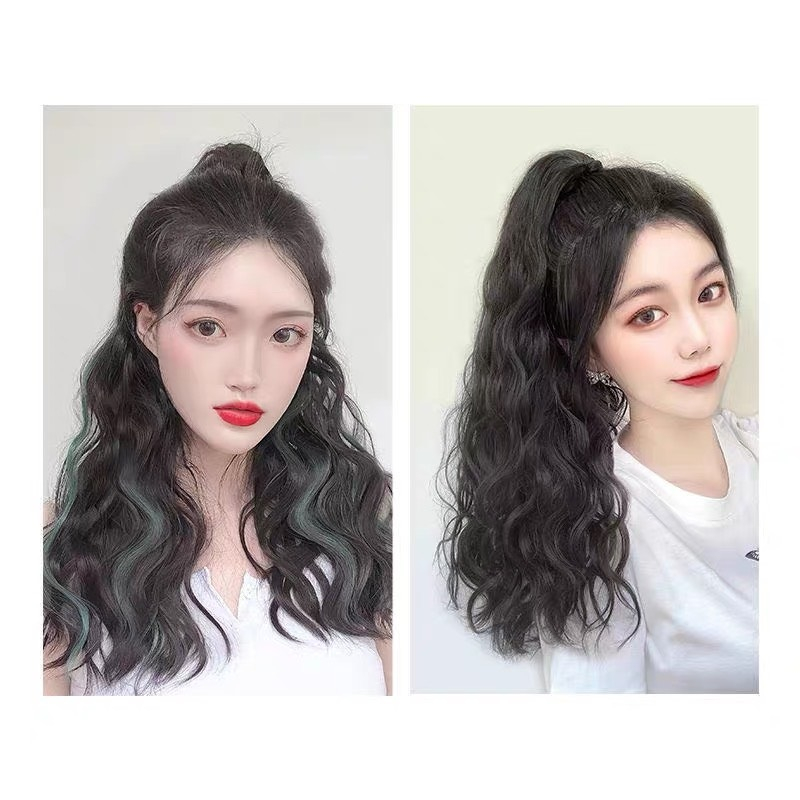 Tóc giả ngoặm, ngoạm xù light xanh lá dáng dài chất tóc sợi tơ cao cấp