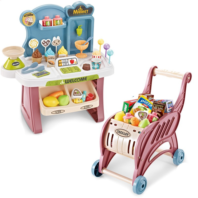 Đồ chơi nấu ăn nhà bếp xe đẩy siêu thị 40 chi tiết combo đáng yêu cho bé đi chợ quà tặng sinh nhật cho bé 2 3 4 5 6