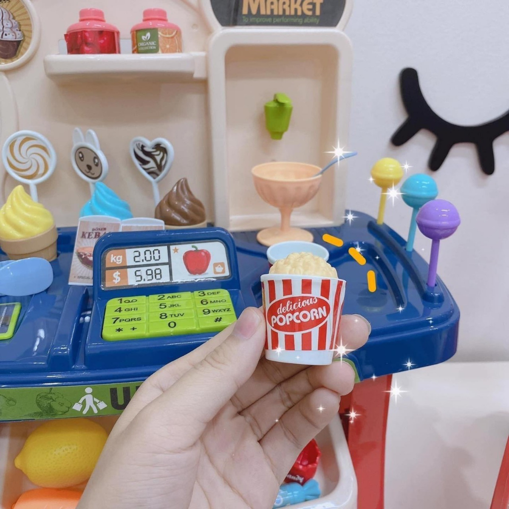 Đồ chơi nấu ăn nhà bếp xe đẩy siêu thị 40 chi tiết combo đáng yêu cho bé đi chợ quà tặng sinh nhật cho bé 2 3 4 5 6