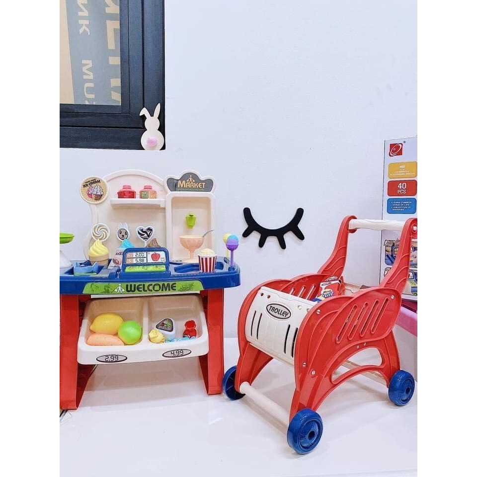 Đồ chơi nấu ăn nhà bếp xe đẩy siêu thị 40 chi tiết combo đáng yêu cho bé đi chợ quà tặng sinh nhật cho bé 2 3 4 5 6
