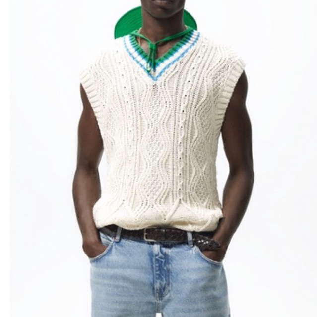 Áo gile nam Zara authentic STRIPE NECK KNIT VEST size S-M