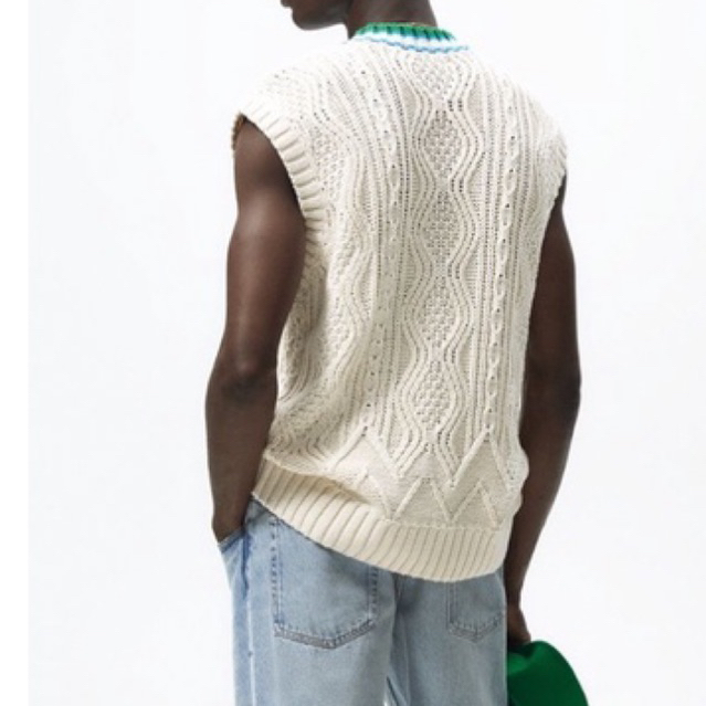 Áo gile nam Zara authentic STRIPE NECK KNIT VEST size S-M