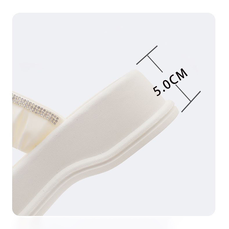 Dép 2 Quai Ngang Đính Đá Nhún Chun Đế 5cm Thời Trang