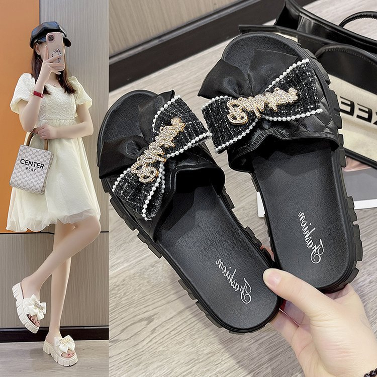 Dép Lê Nữ Nơ Đính Đá Đế 5cm