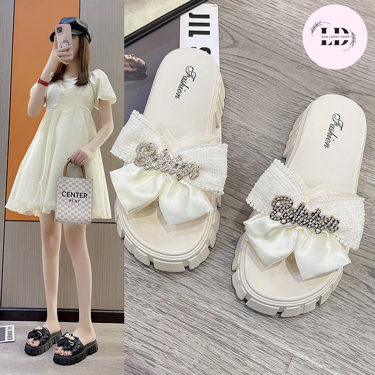 Dép Lê Nữ Nơ Đính Đá Đế 5cm